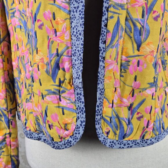 Anthropologie Size XS Quilted Floral Jacket Embroidery Detail Contrast Trim - Picture 4 of 13